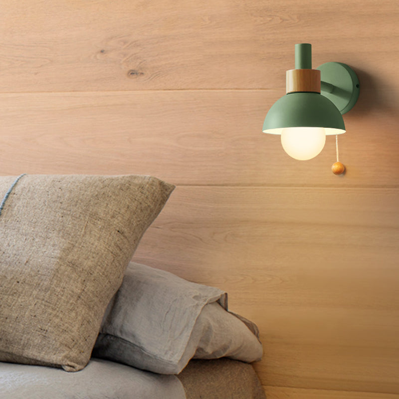 Rynx | 1 Head Nightstand Wall Lamp Macaron White/Pink/Yellow Scone Light Arrangement with Curved Metal Shade