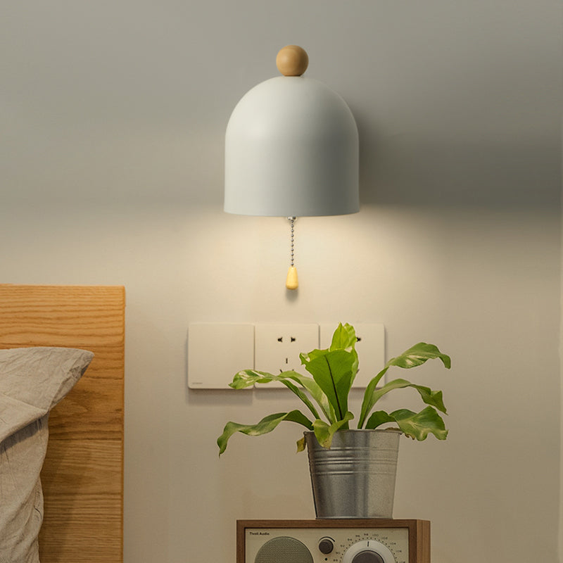 Rynx | Tube Metal Wall Lamp Contemporary 1 Head White Wall Light Fixture with Swing Wooden Arm and Pull Chain
