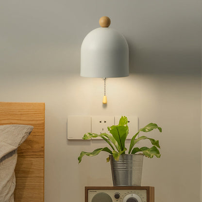 Rynx | Tube Metal Wall Lamp Contemporary 1 Head White Wall Light Fixture with Swing Wooden Arm and Pull Chain