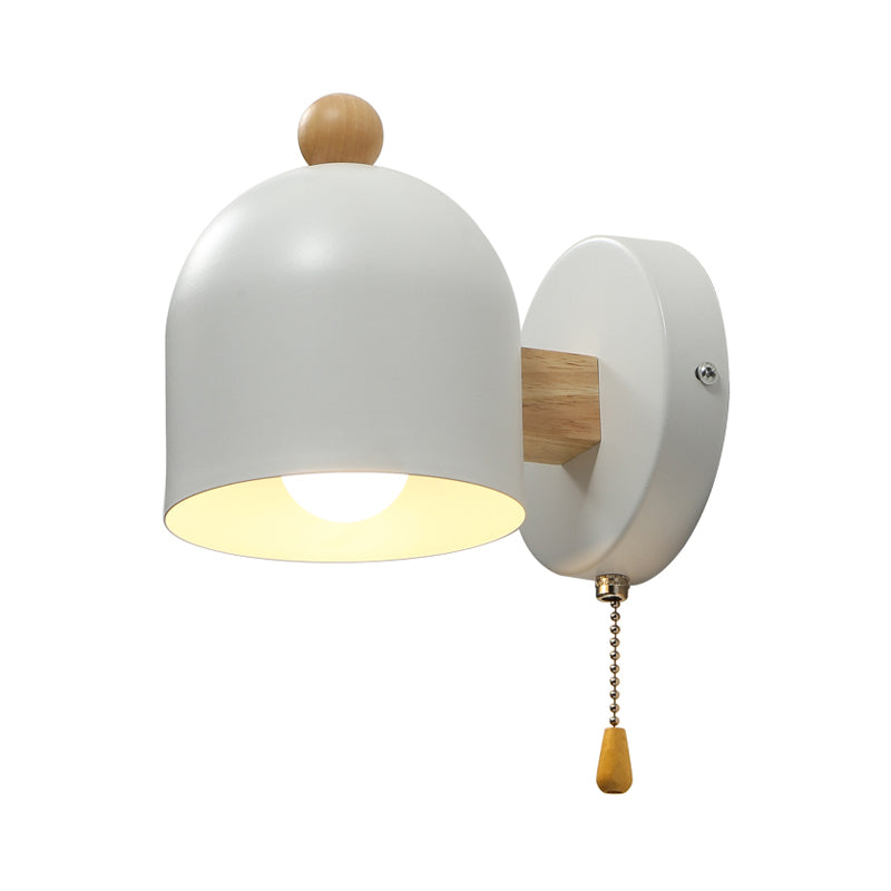 Rynx | Tube Metal Wall Lamp Contemporary 1 Head White Wall Light Fixture with Swing Wooden Arm and Pull Chain