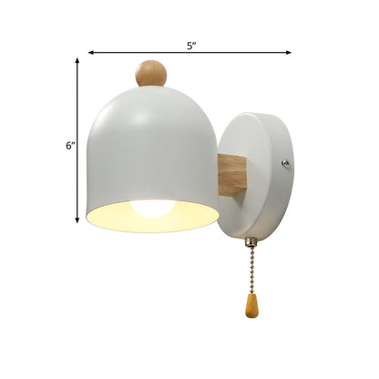 Rynx | Tube Metal Wall Lamp Contemporary 1 Head White Wall Light Fixture with Swing Wooden Arm and Pull Chain