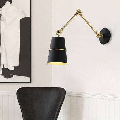Rynx | Metallic Conical Wall Light Modernist 1 Head Wall Mounted Lamp in White/Black with Adjustable Arm