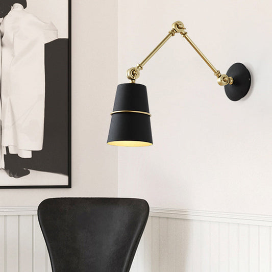 Rynx | Metallic Conical Wall Light Modernist 1 Head Wall Mounted Lamp in White/Black with Adjustable Arm
