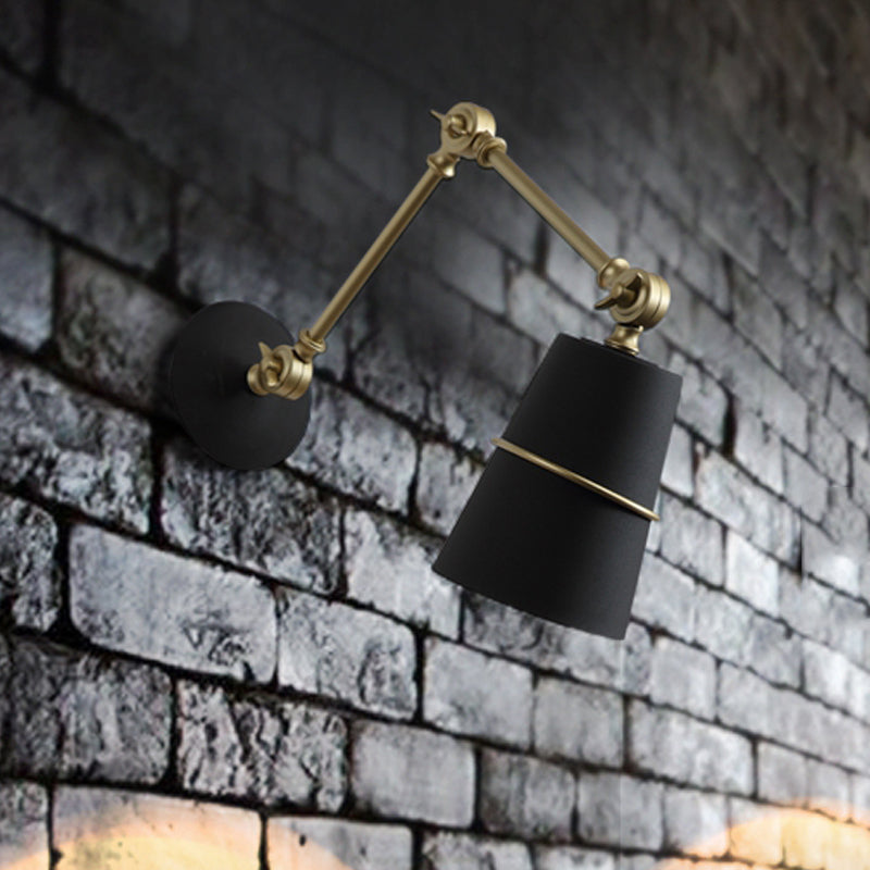 Rynx | Metallic Conical Wall Light Modernist 1 Head Wall Mounted Lamp in White/Black with Adjustable Arm