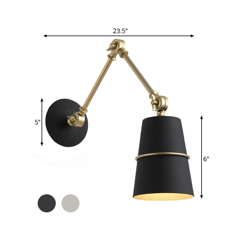 Rynx | Metallic Conical Wall Light Modernist 1 Head Wall Mounted Lamp in White/Black with Adjustable Arm