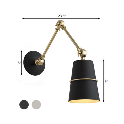 Rynx | Metallic Conical Wall Light Modernist 1 Head Wall Mounted Lamp in White/Black with Adjustable Arm