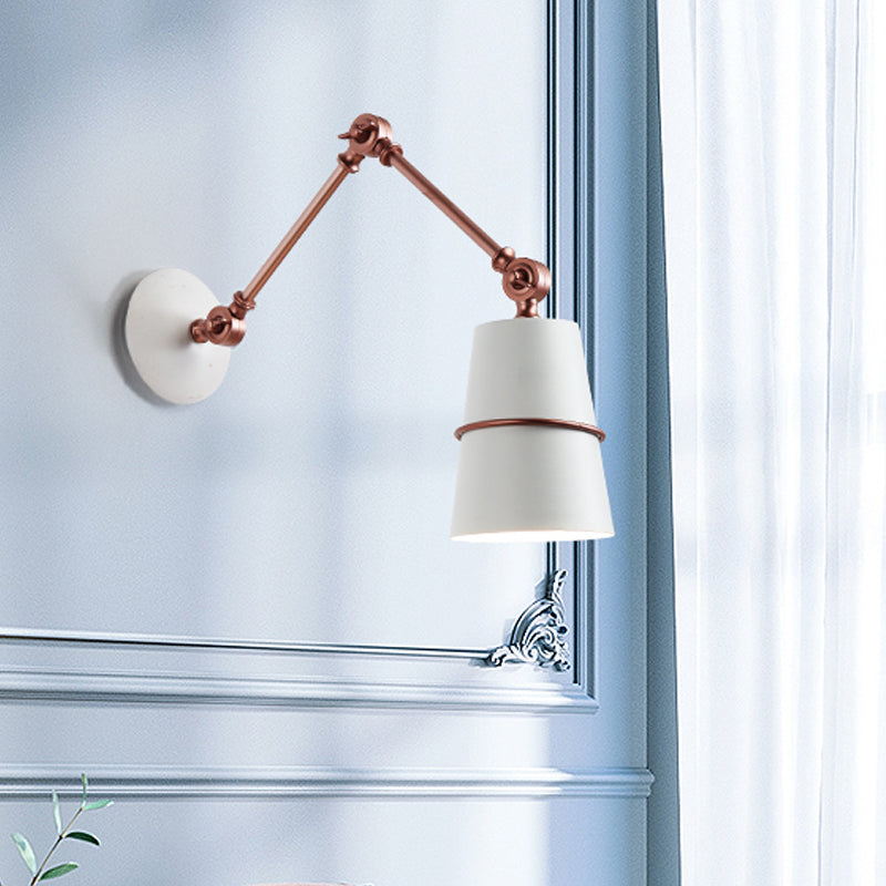 Rynx | Metallic Conical Wall Light Modernist 1 Head Wall Mounted Lamp in White/Black with Adjustable Arm
