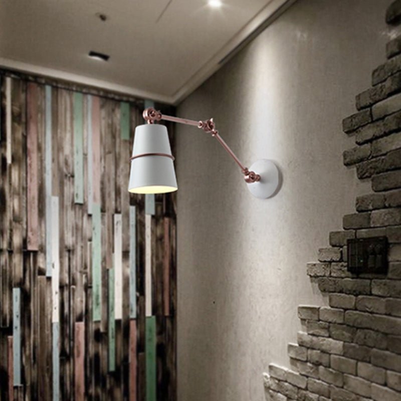 Rynx | Metallic Conical Wall Light Modernist 1 Head Wall Mounted Lamp in White/Black with Adjustable Arm