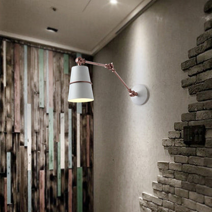 Rynx | Metallic Conical Wall Light Modernist 1 Head Wall Mounted Lamp in White/Black with Adjustable Arm