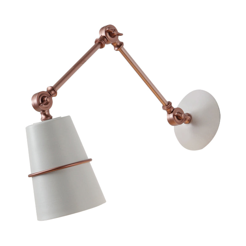Rynx | Metallic Conical Wall Light Modernist 1 Head Wall Mounted Lamp in White/Black with Adjustable Arm