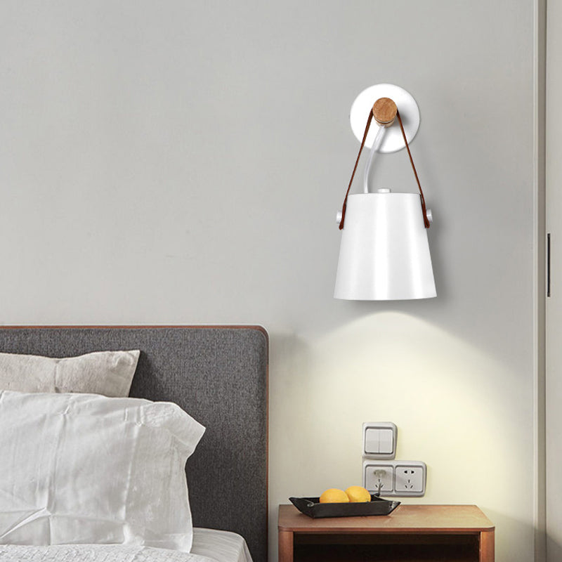 Rynx | Metal Cone Wall Lamp Modernist 1 Head White/Black Wall Lighting With Wooden Arm
