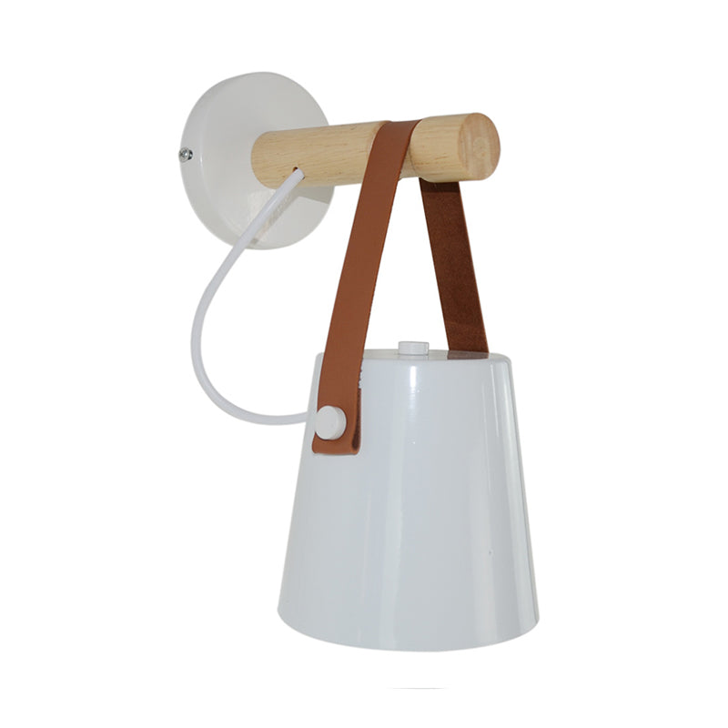 Rynx | Metal Cone Wall Lamp Modernist 1 Head White/Black Wall Lighting With Wooden Arm