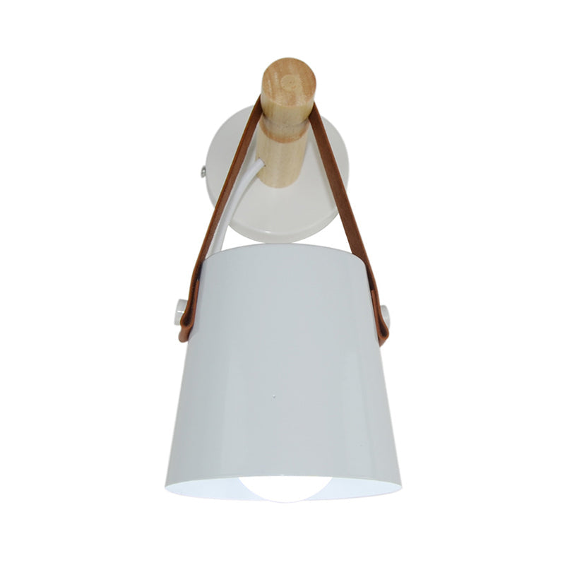 Rynx | Metal Cone Wall Lamp Modernist 1 Head White/Black Wall Lighting With Wooden Arm