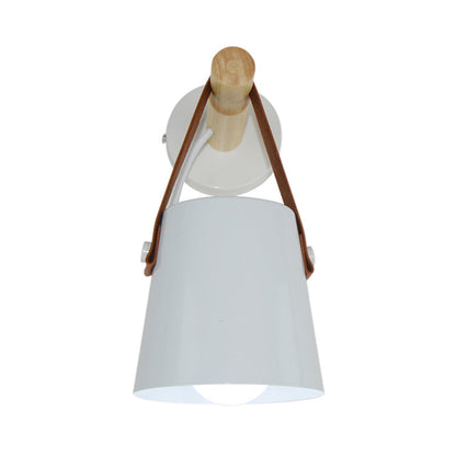 Rynx | Metal Cone Wall Lamp Modernist 1 Head White/Black Wall Lighting With Wooden Arm