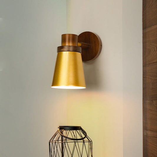 Rynx | Minimalistic Cone Wooden Wall Lamp 1 Main Lighting Fixture in Gold for Living Room