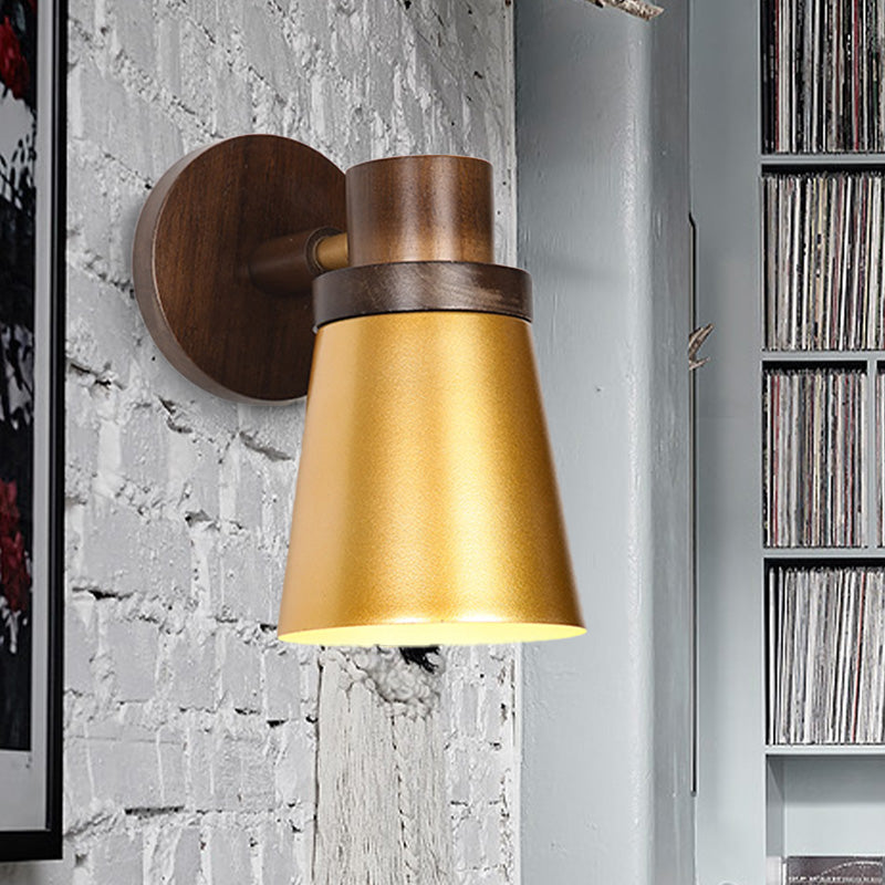 Rynx | Minimalistic Cone Wooden Wall Lamp 1 Main Lighting Fixture in Gold for Living Room