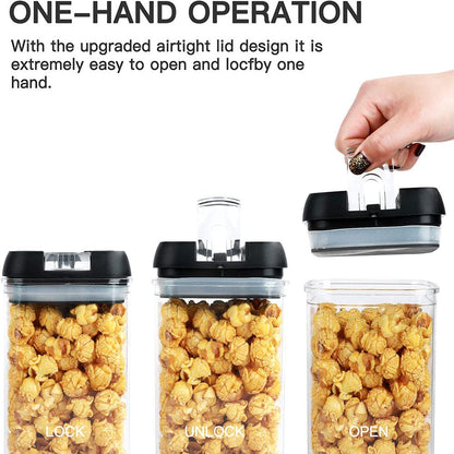 Rynx | 7 pieces airtight food storage containers set Kitchen organization Grain containers Storage with 8 labels and chalk marks BPA-free Clear plastic Kitchen and pantry organizing containers