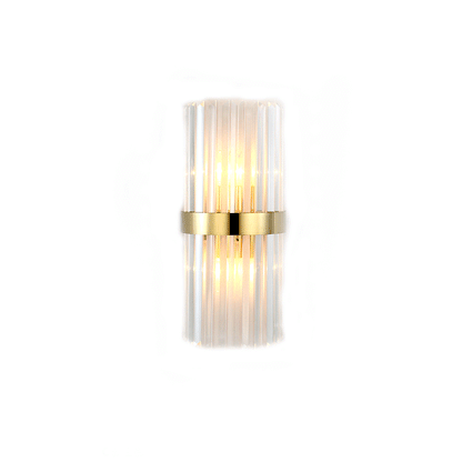 Rynx | Cylinder/Curved Wall Lamp Postmodern Prism/Ribbed Crystal 2-Light Living Room Ceiling Mount Wall Lamp in Gold