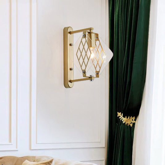 Rynx | Candle Holder Light Traditional Metal 1 Bulb Brass Wall Mounted Lamp with Prismatic Clear Glass Design