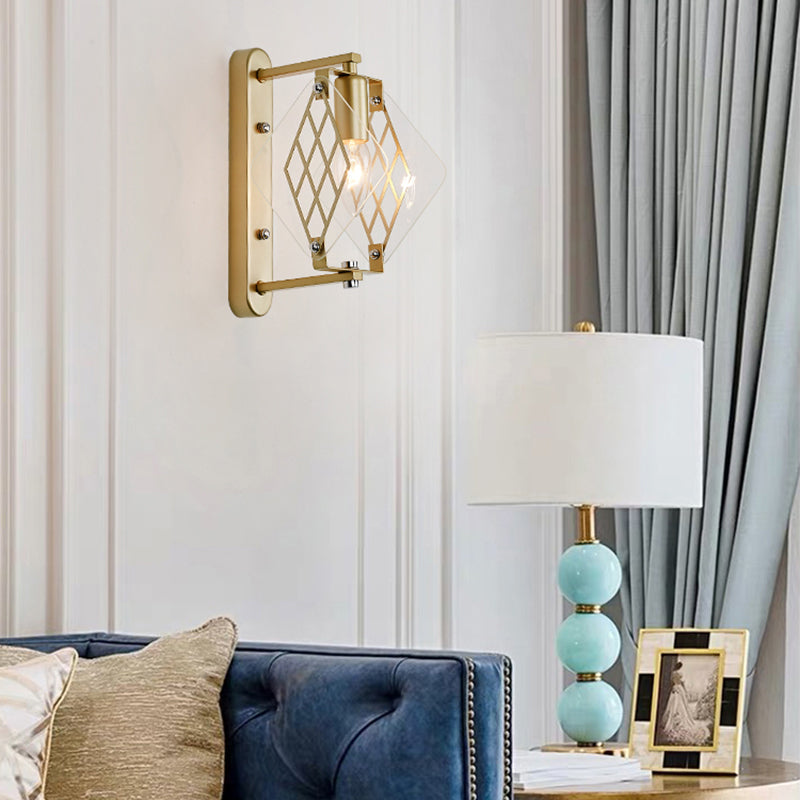 Rynx | Candle Holder Light Traditional Metal 1 Bulb Brass Wall Mounted Lamp with Prismatic Clear Glass Design