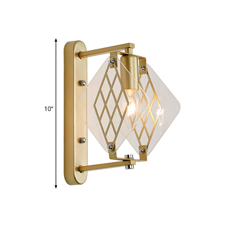 Rynx | Candle Holder Light Traditional Metal 1 Bulb Brass Wall Mounted Lamp with Prismatic Clear Glass Design