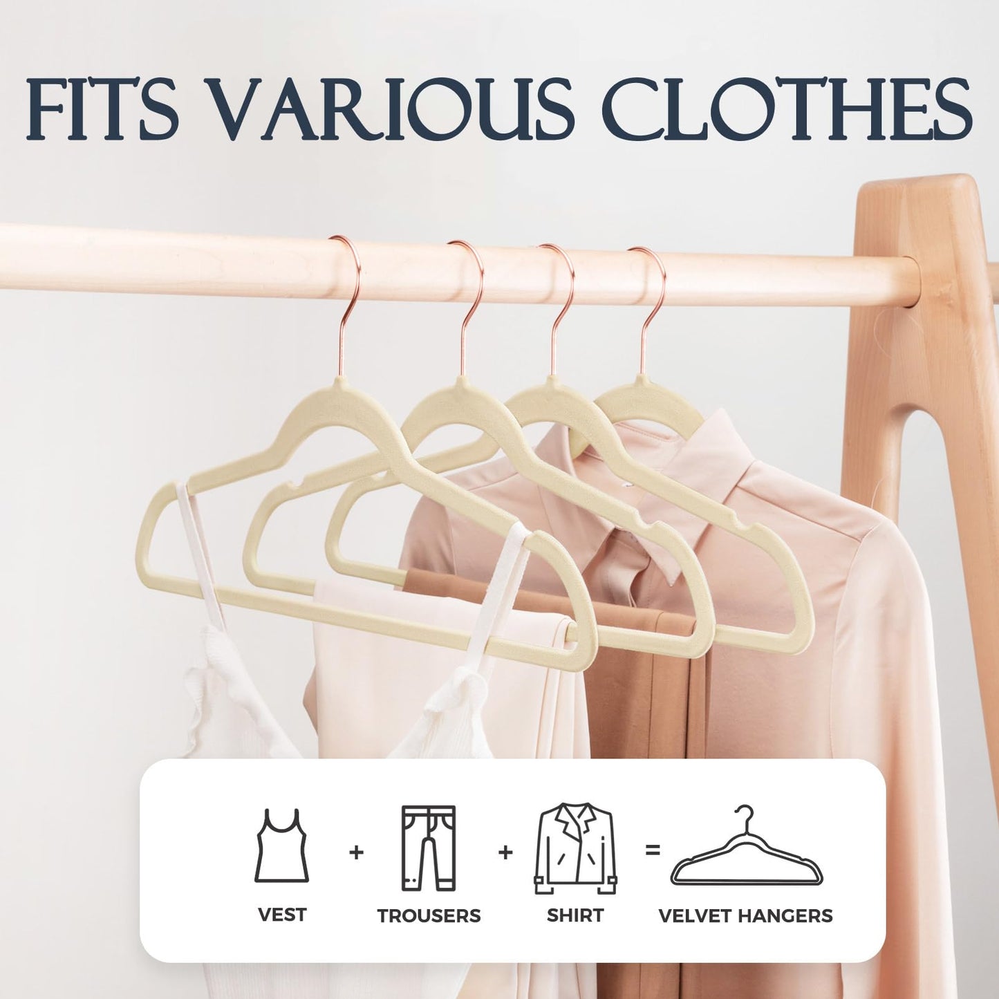 Rynx | 20/30/60 Pack Velvet Hangers - Premium Non-Slip Felt Hangers with Sturdy Black/White Finish - Heavy Duty Coat and Suit Hangers with Space-Saving 360° Rotating Rose Gold/Galvanized Metal Hook