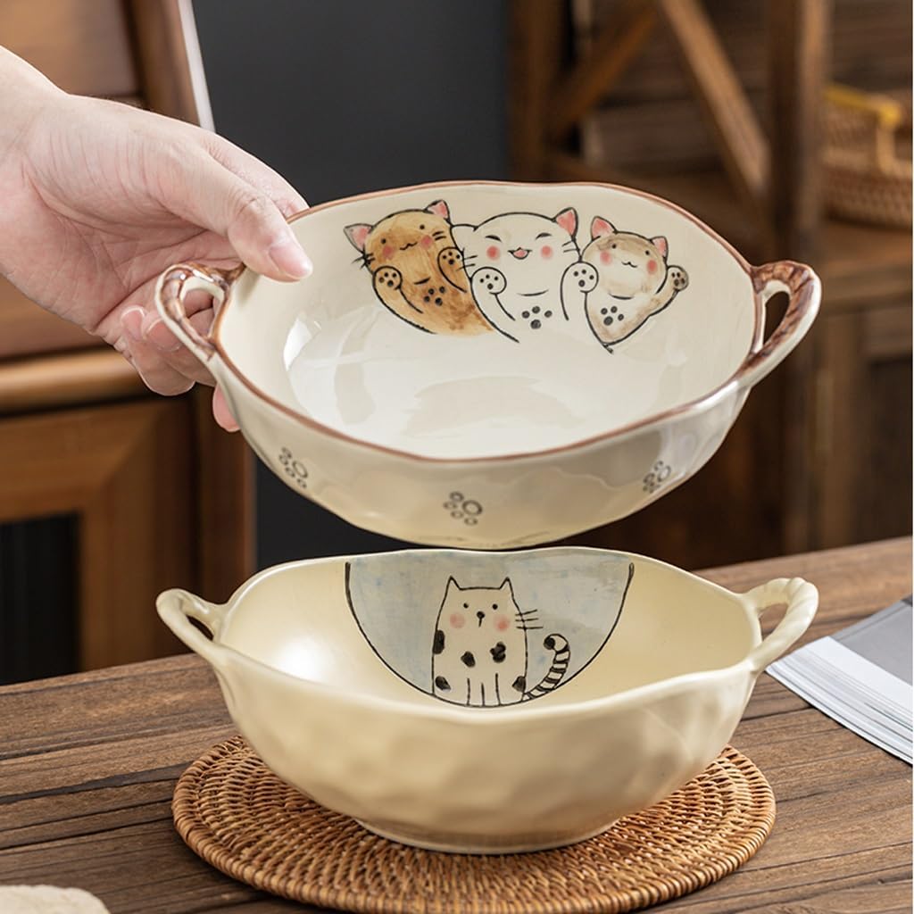 Rynx | 7.5 inch cat design ceramic soup bowl with handle