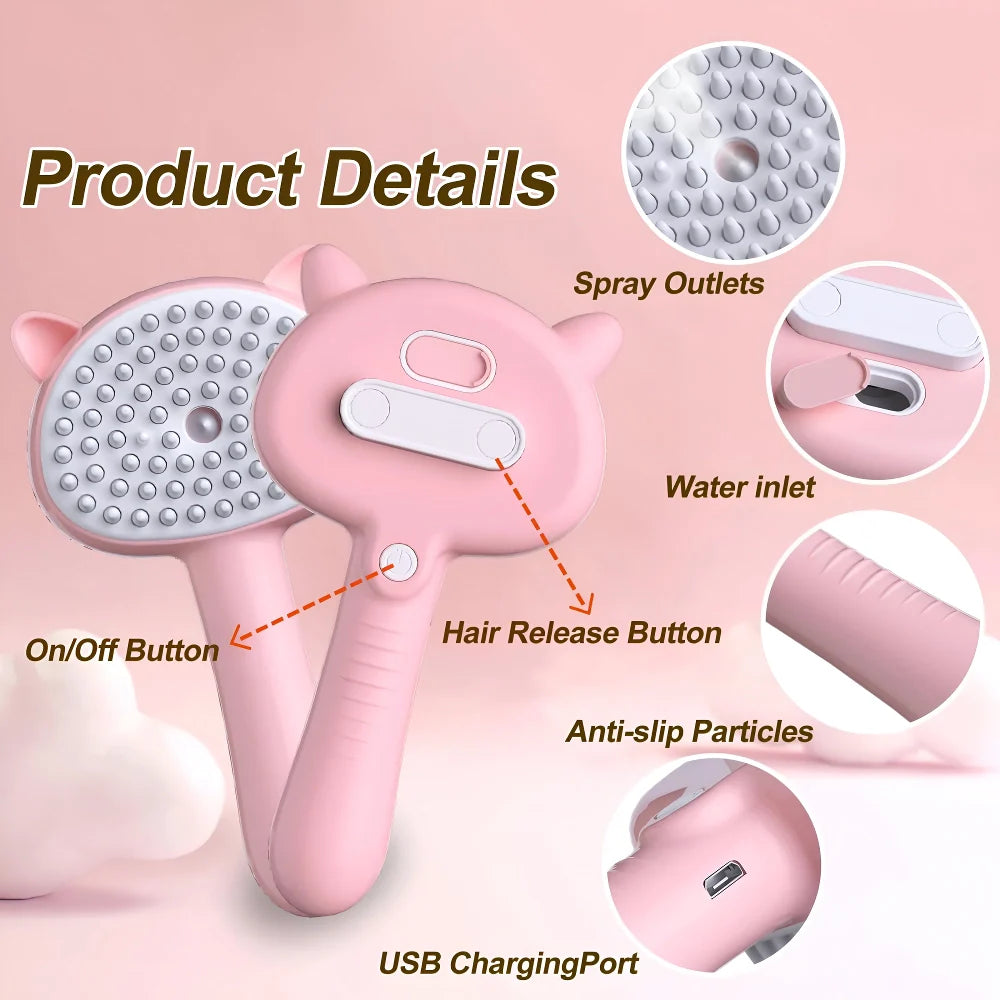 Rynx | 3-in-1 pet care electric steam brush with massage and hair removal jaws