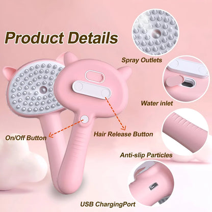 Rynx | 3-in-1 pet care electric steam brush with massage and hair removal jaws