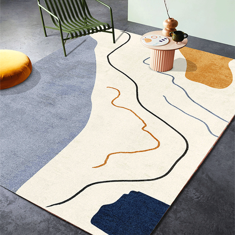 Rynx | Retro Abstract Line Art Rug Multicolored Mid-Century Rug Synthetic Washable Stain Resistant Non-Slip Rug for the Living Room