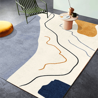 Rynx | Retro Abstract Line Art Rug Multicolored Mid-Century Rug Synthetic Washable Stain Resistant Non-Slip Rug for the Living Room