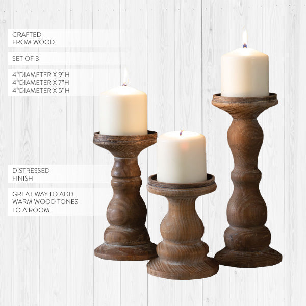 Rynx | Natural wood pillar candle holders, set of 3