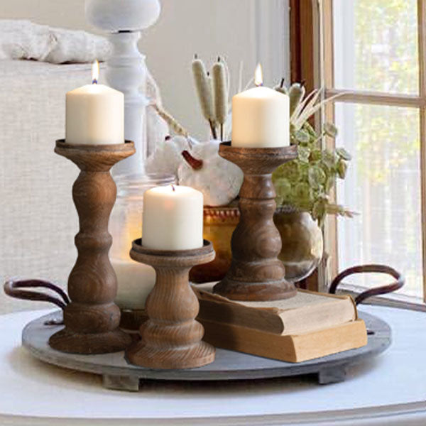 Rynx | Natural wood pillar candle holders, set of 3