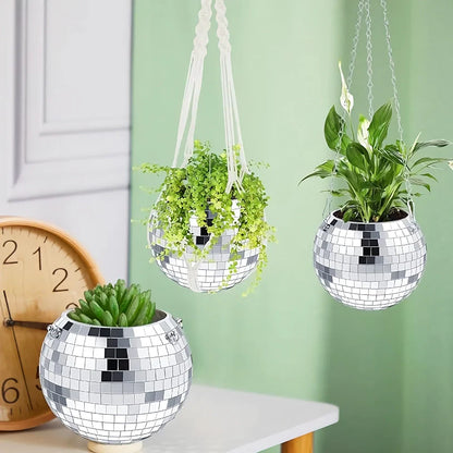 Rynx | Decorative Silver Disco Ball Hanging Planter Box