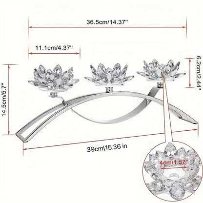 Rynx | 3-Armed Crystal Lotus Candle Holder - Elegant Table Decoration