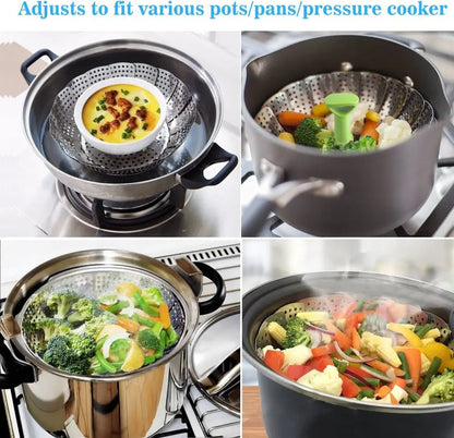 Rynx | Adjustable steam cooker made of stainless steel – Foldable basket for healthy cooking