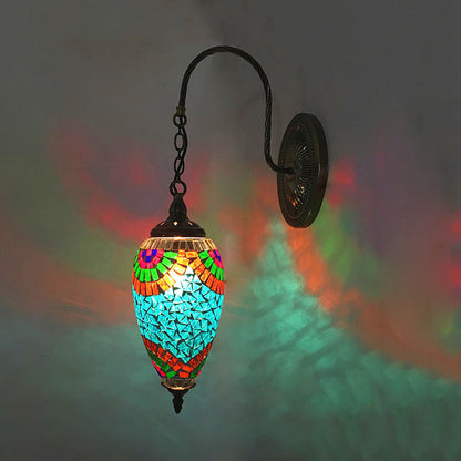 Rynx | 1 Light Cut Glass Wall Lighting Traditional Red/Orange/Green Teardrop Living Room Wall Lamp Fixture