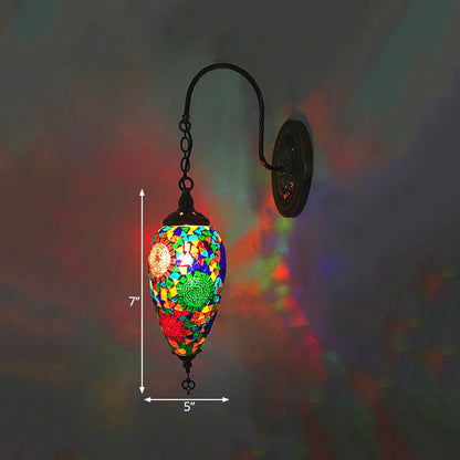 Rynx | 1 Light Cut Glass Wall Lighting Traditional Red/Orange/Green Teardrop Living Room Wall Lamp Fixture