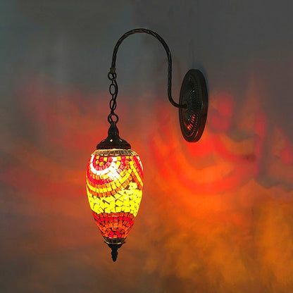 Rynx | 1 Light Cut Glass Wall Lighting Traditional Red/Orange/Green Teardrop Living Room Wall Lamp Fixture