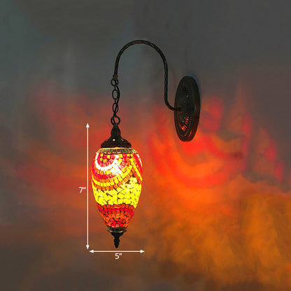 Rynx | 1 Light Cut Glass Wall Lighting Traditional Red/Orange/Green Teardrop Living Room Wall Lamp Fixture