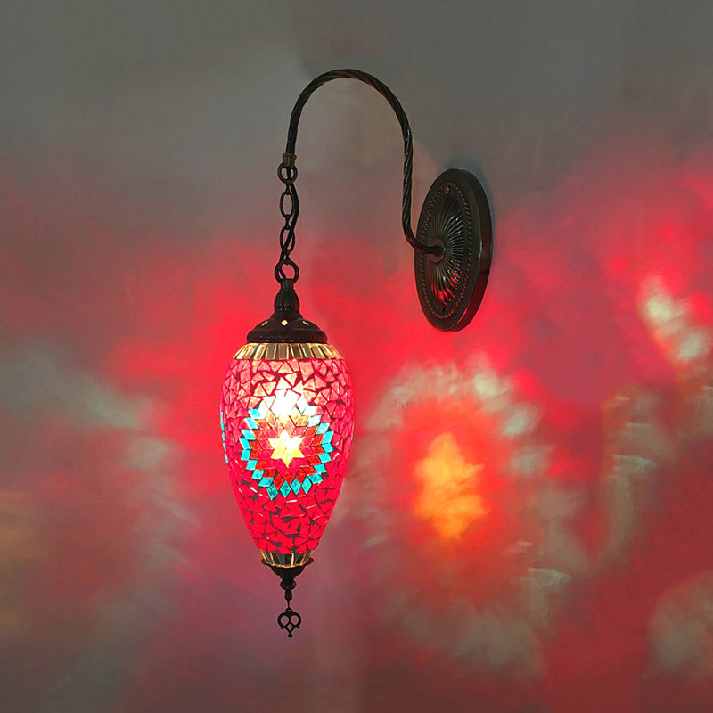 Rynx | 1 Light Cut Glass Wall Lighting Traditional Red/Orange/Green Teardrop Living Room Wall Lamp Fixture