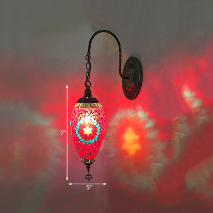Rynx | 1 Light Cut Glass Wall Lighting Traditional Red/Orange/Green Teardrop Living Room Wall Lamp Fixture