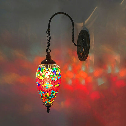 Rynx | 1 Light Cut Glass Wall Lighting Traditional Red/Orange/Green Teardrop Living Room Wall Lamp Fixture