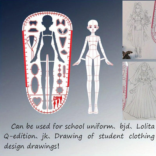 Rynx | Clear Fashion Illustration Ruler Set with Template for Dress Forms for Designing for Students and Sketching BJD Doll Outfits