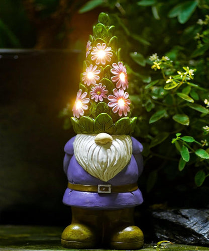 Rynx | Sunny garden statue with succulent plants and LED lights, outdoor garden decor