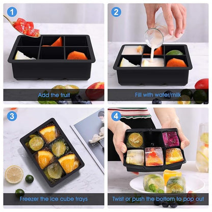 Rynx | 2 Pack Large Silicone Ice Cube Molds with Lid – 6 Cavity Flexible Ice Tray