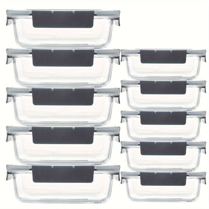 Rynx | 10-Pack Glass Meal Prep Containers Set with Airtight Lids – Durable Food Storage & Glass Lunch Boxes for Home, Kitchen, Office