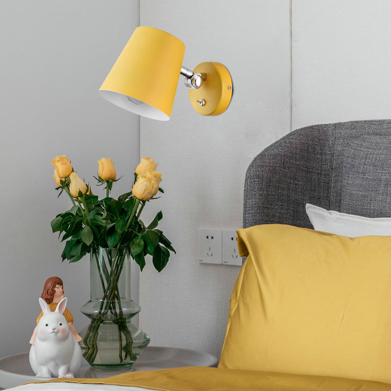 Rynx | Conical Wall Lamp Macaron Metallic 1 Light Pink/Yellow/Blue Wall Light for Balcony, 5" B