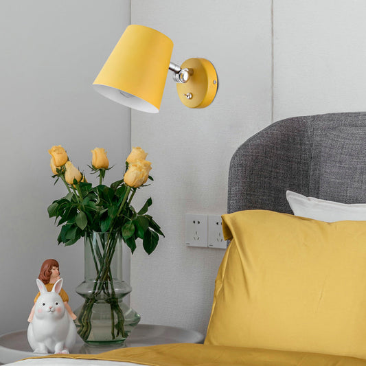 Rynx | Conical Wall Lamp Macaron Metallic 1 Light Pink/Yellow/Blue Wall Light for Balcony, 5" B