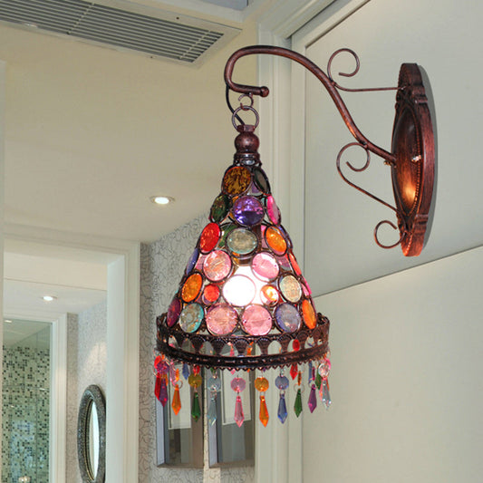 Rynx | 1 Bulb Metal Wall Light Art Deco Yellow/Blue/Purple Conical Dining Room Wall-Mounted Lighting with Hanging Glass